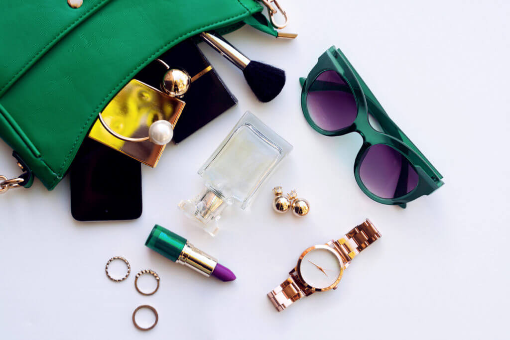 Green and gold accessories